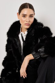 Apricot Black Chevron Faux Fur Pleather Jacket - Image 3 of 6