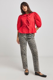 Simply Be Red Bow Front Puff Sleeve Smock Blouse - Image 3 of 4