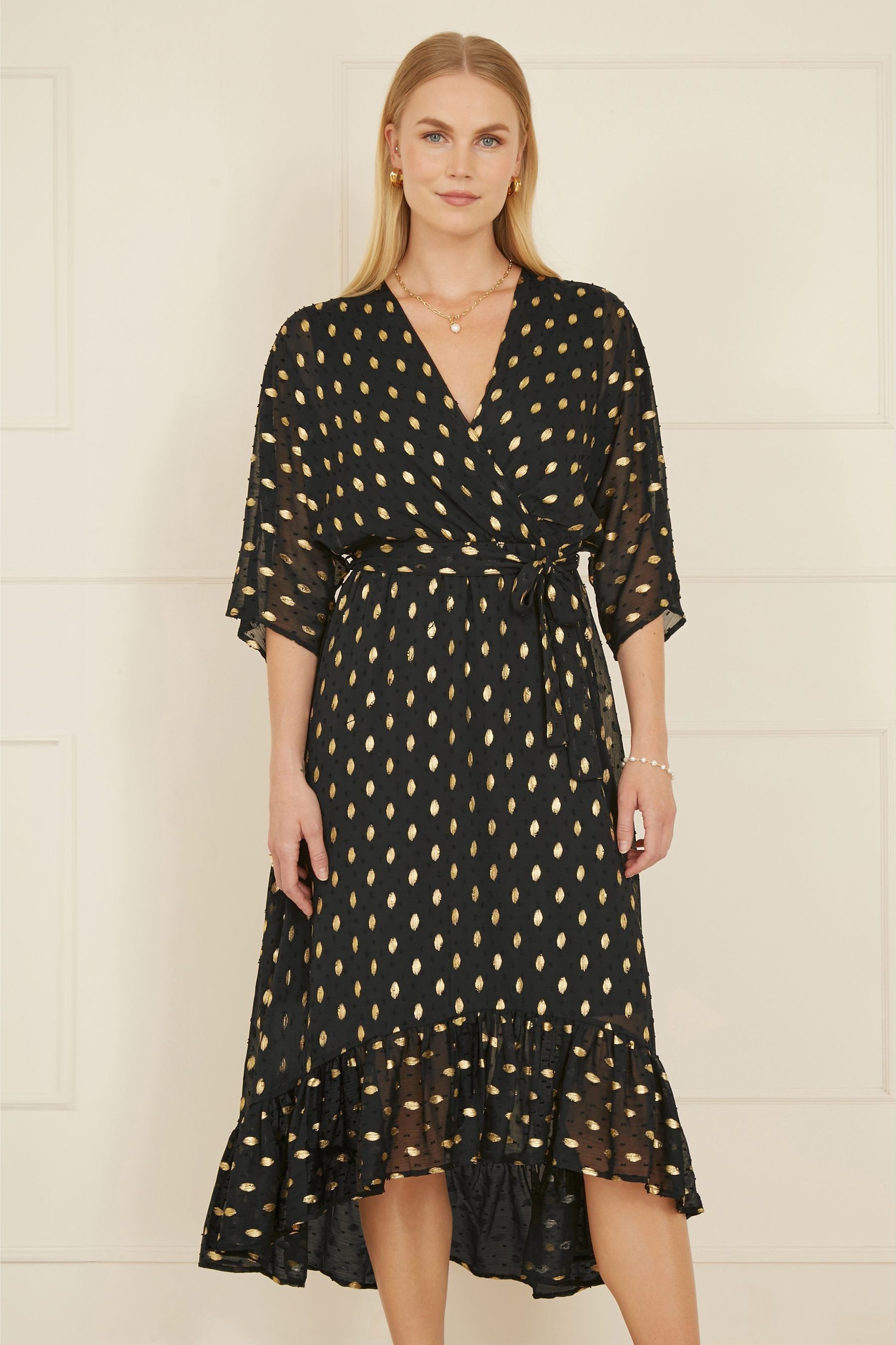 Buy Yumi Black Sequin Kimono Midi Wrap Dress from the Next UK online shop