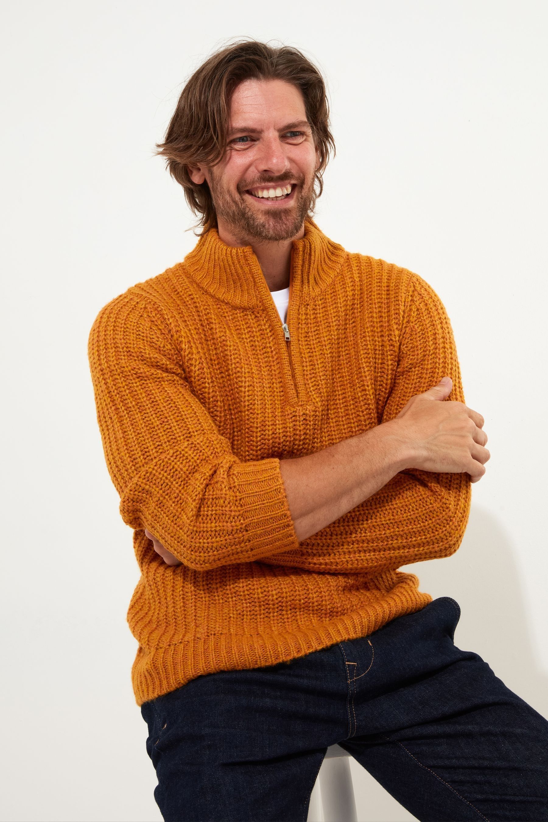 Buy Joe Browns Yellow Chunky Knit Quarter Zip Funnel Neck Jumper from the Next UK online shop