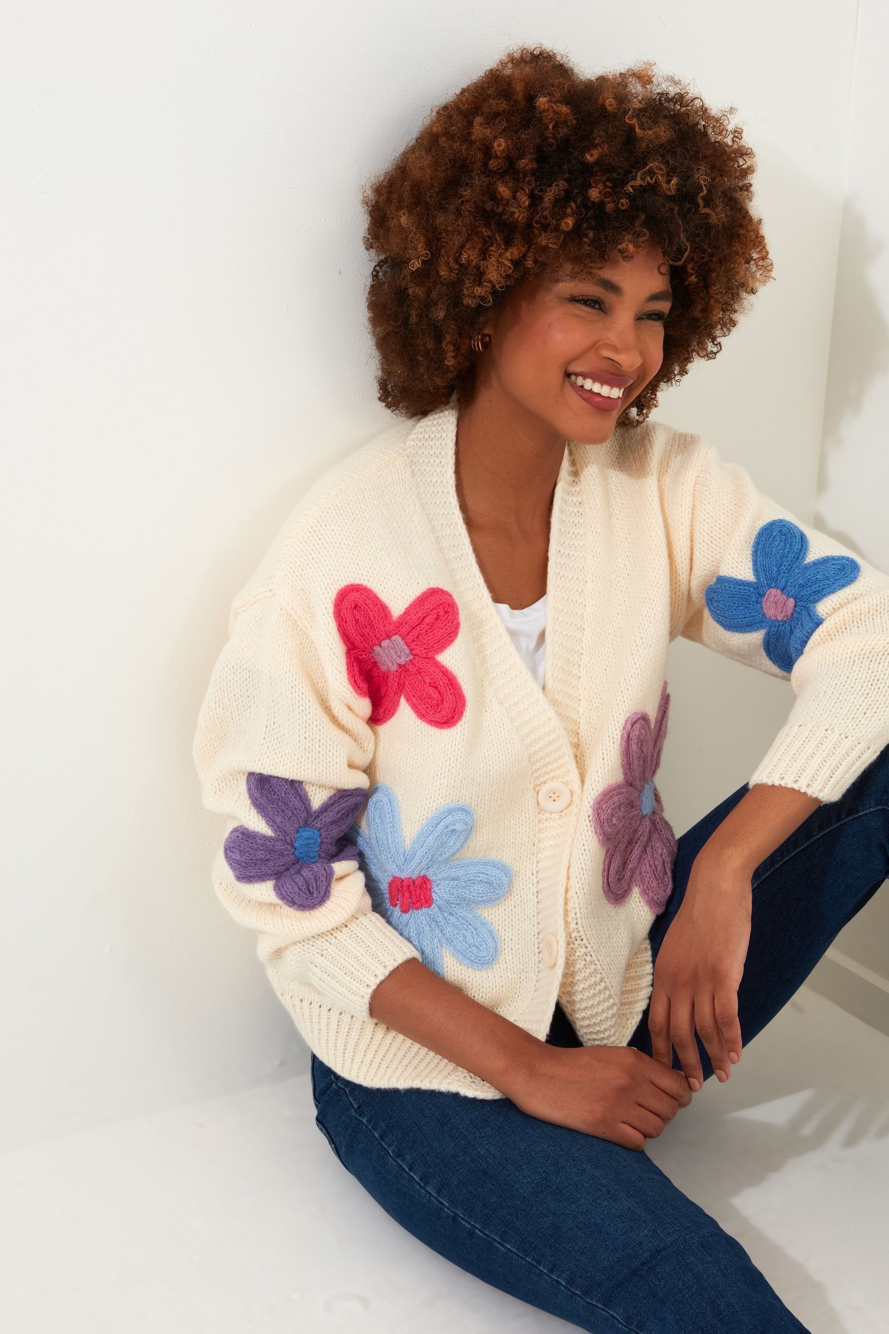 Buy Joe Browns Cream Oversized Colourful Chunky Floral Applique Long Sleeve Cardigan from the Next UK online shop