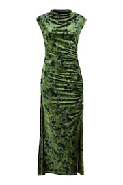 Joe Browns Green Flattering Ruched Cowl Neck Flocked Velour Bodycon Midi Dress - Image 5 of 5