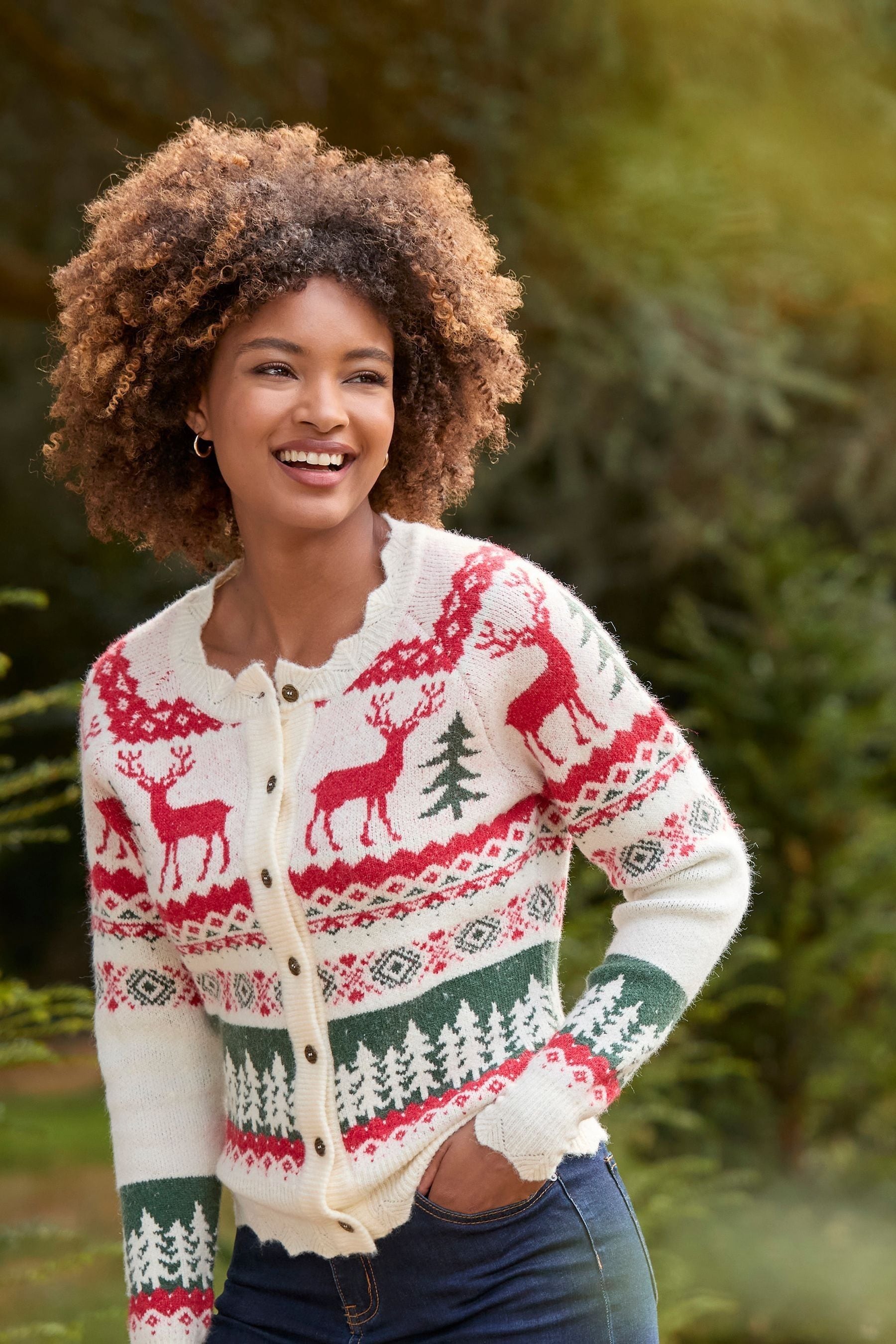 Joe Browns Cream Scalloped Fair Isle Knitted Long Sleeve Cardigan