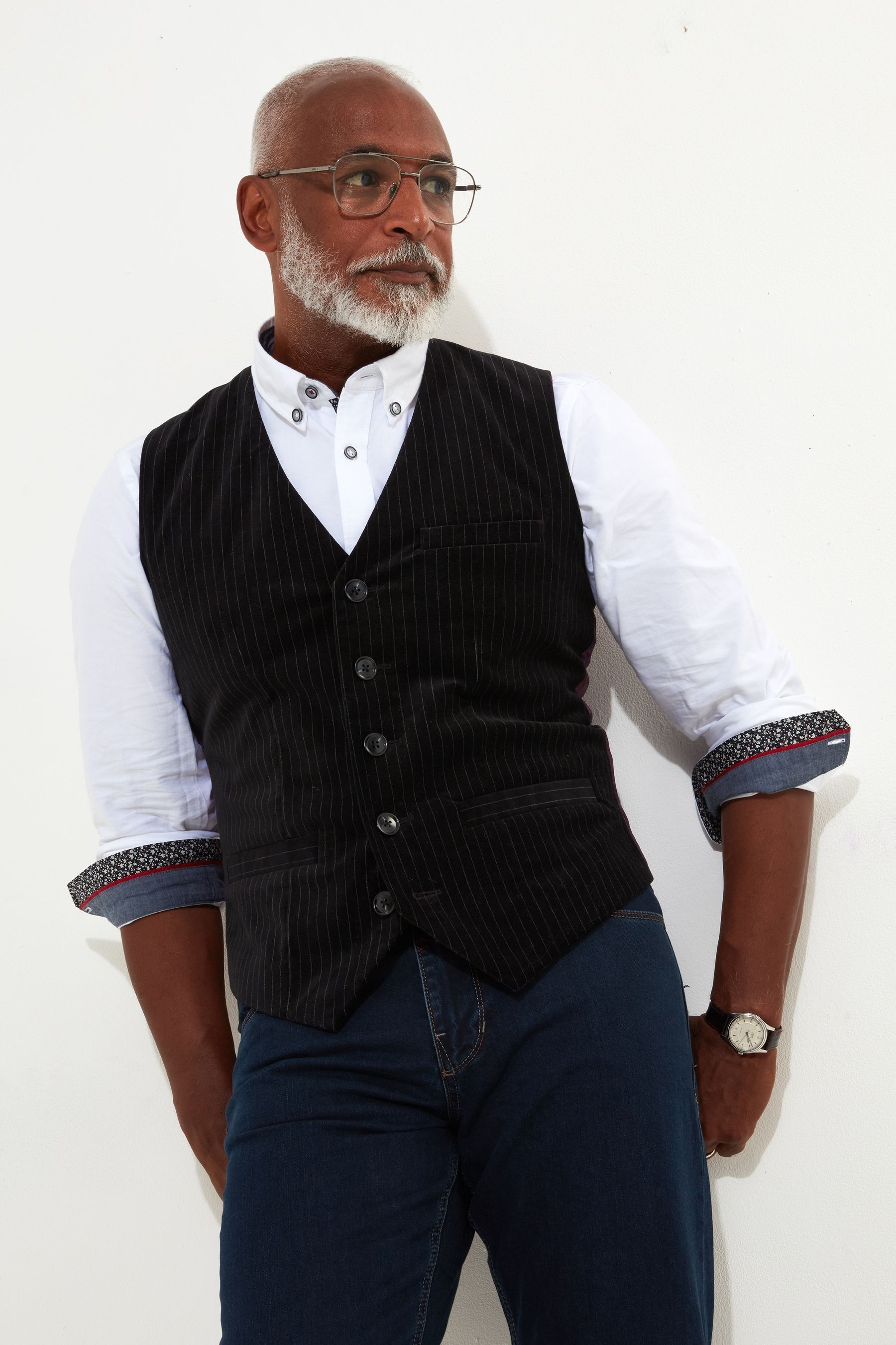 Joe Browns Black Velvet Pinstripe Suit Waistcoat
