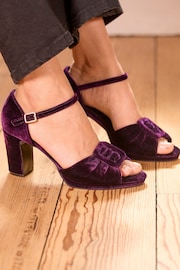 Joe Browns Purple Velvet Peep Toe Shoes with Ankle Strap - Image 6 of 7