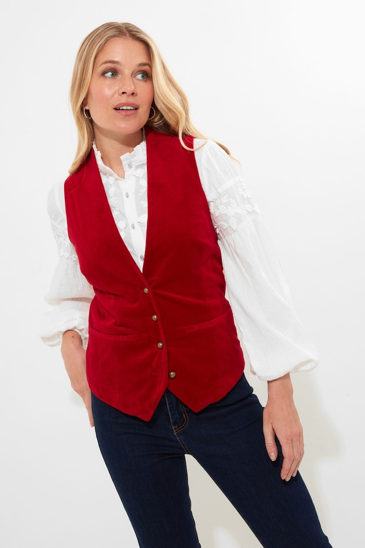 Joe Browns Red Velour Waistcoat with Contrast Lining - Image 2 of 5