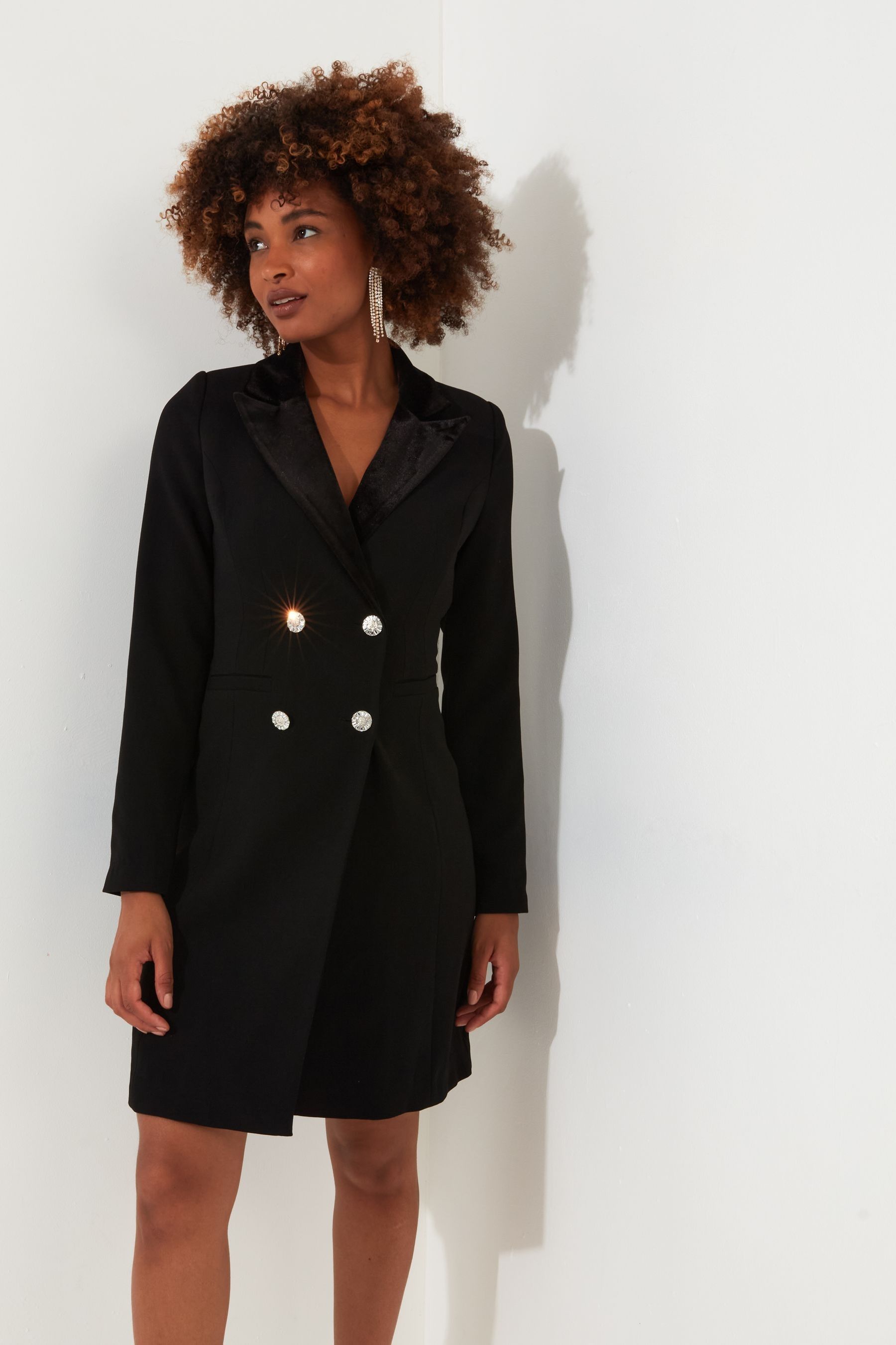 Long sleeve tuxedo dress black shop