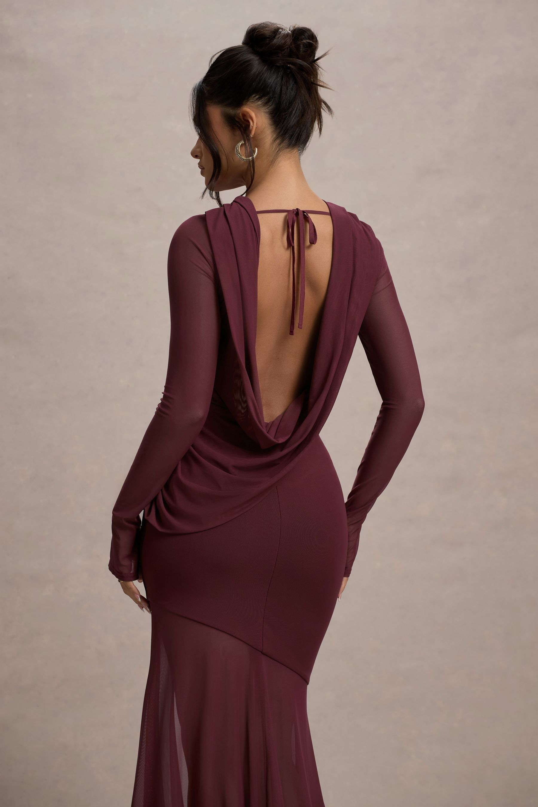 Buy Club L London Red Tigerlily Mesh Long Sleeve Open Back Maxi Dress from Next Oman