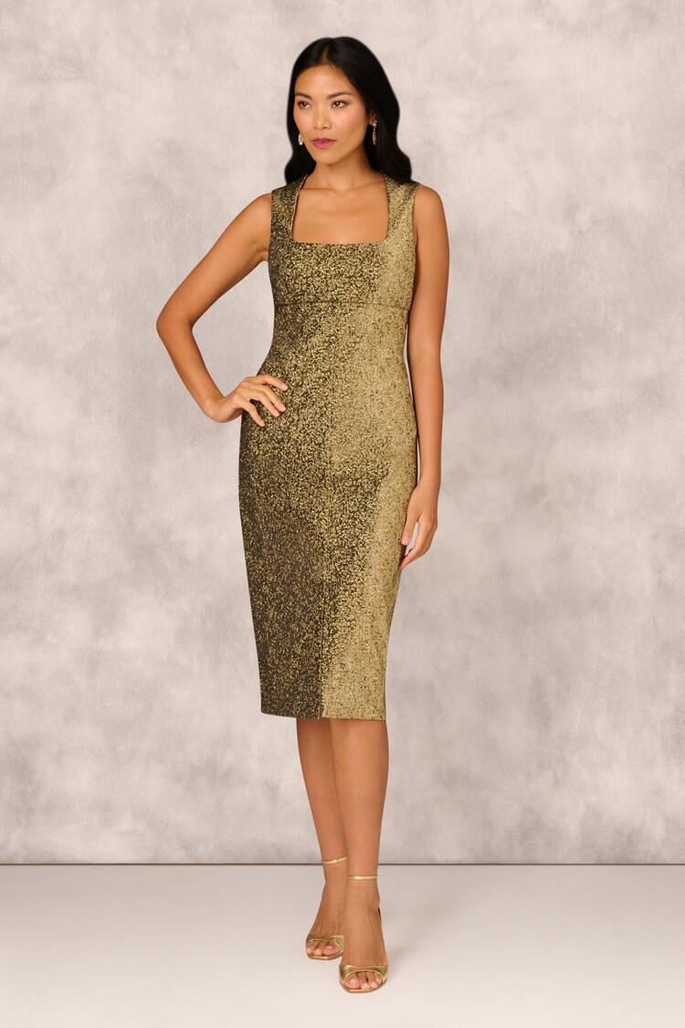 Aidan Mattox by Adrianna Papell Stretch Jacquard Midi Green Dress - Image 1 of 7