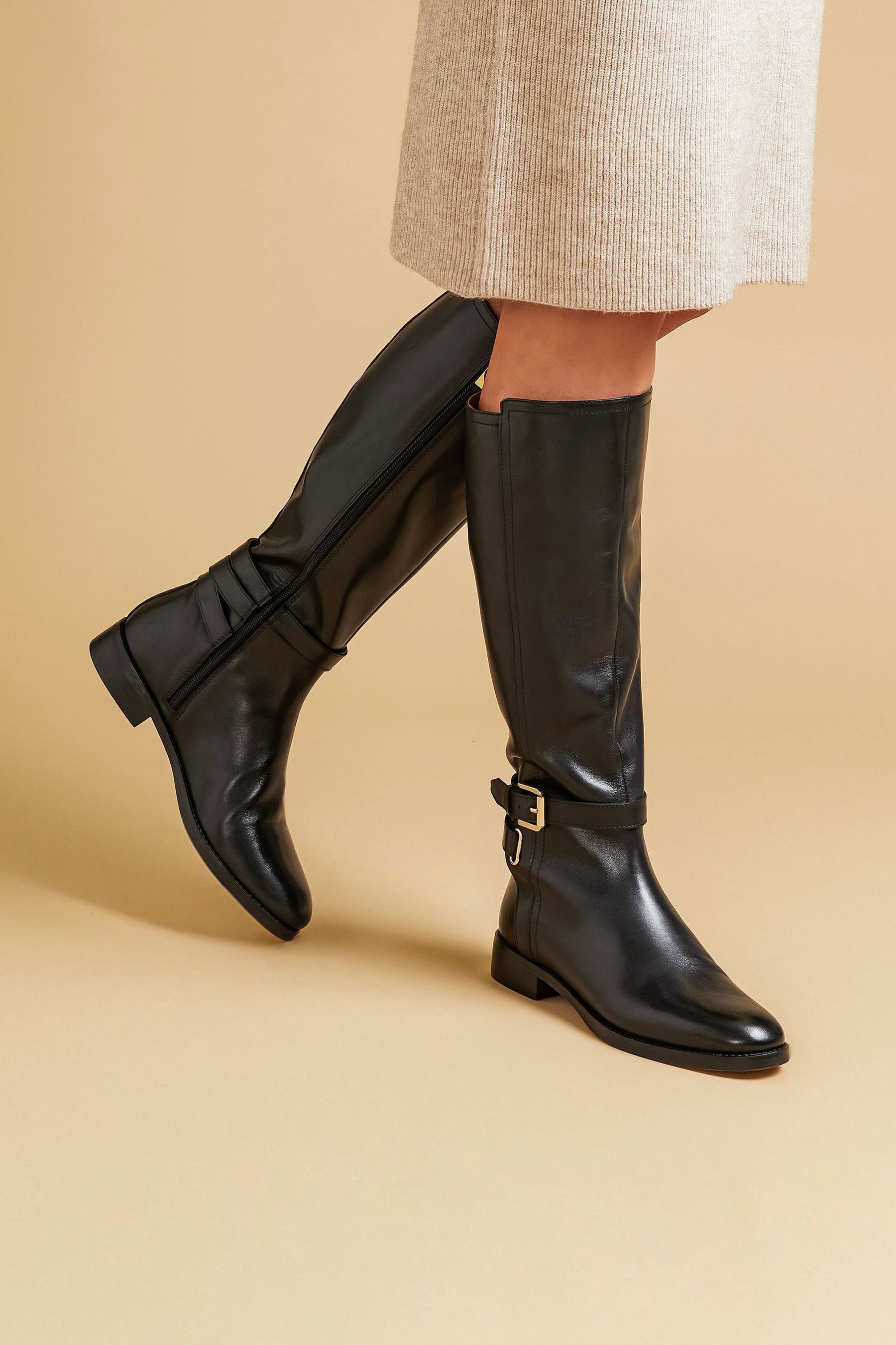 Jones Bootmaker Emaline Leather Long Black Boots 5 EU 38 Womens