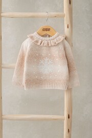 Mamas & Papas Pink Snowflake Christmas 100% Cotton Jumper - Image 5 of 6