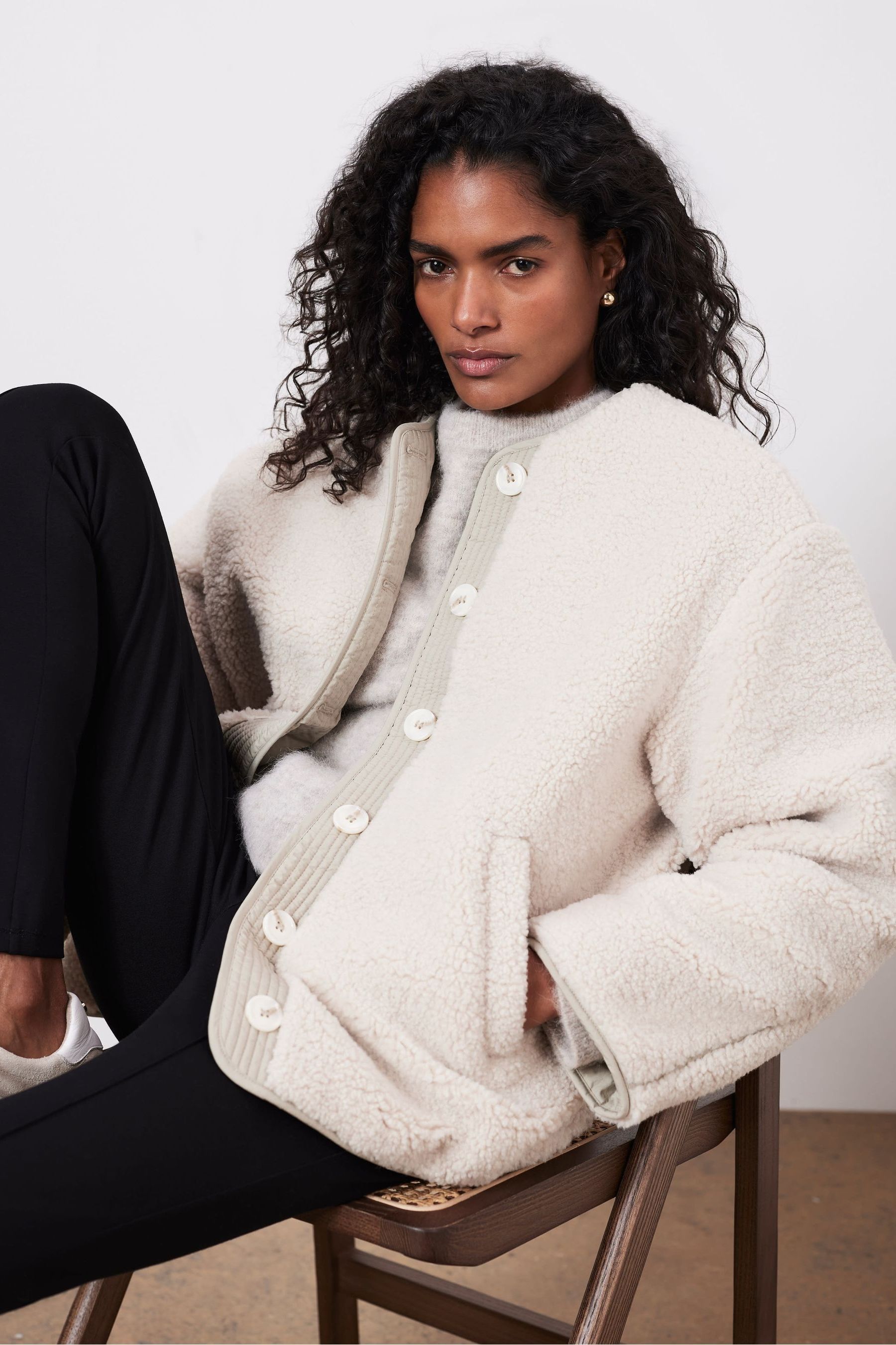Buy Mint Velvet White Borg Reversible Jacket from Next Luxembourg