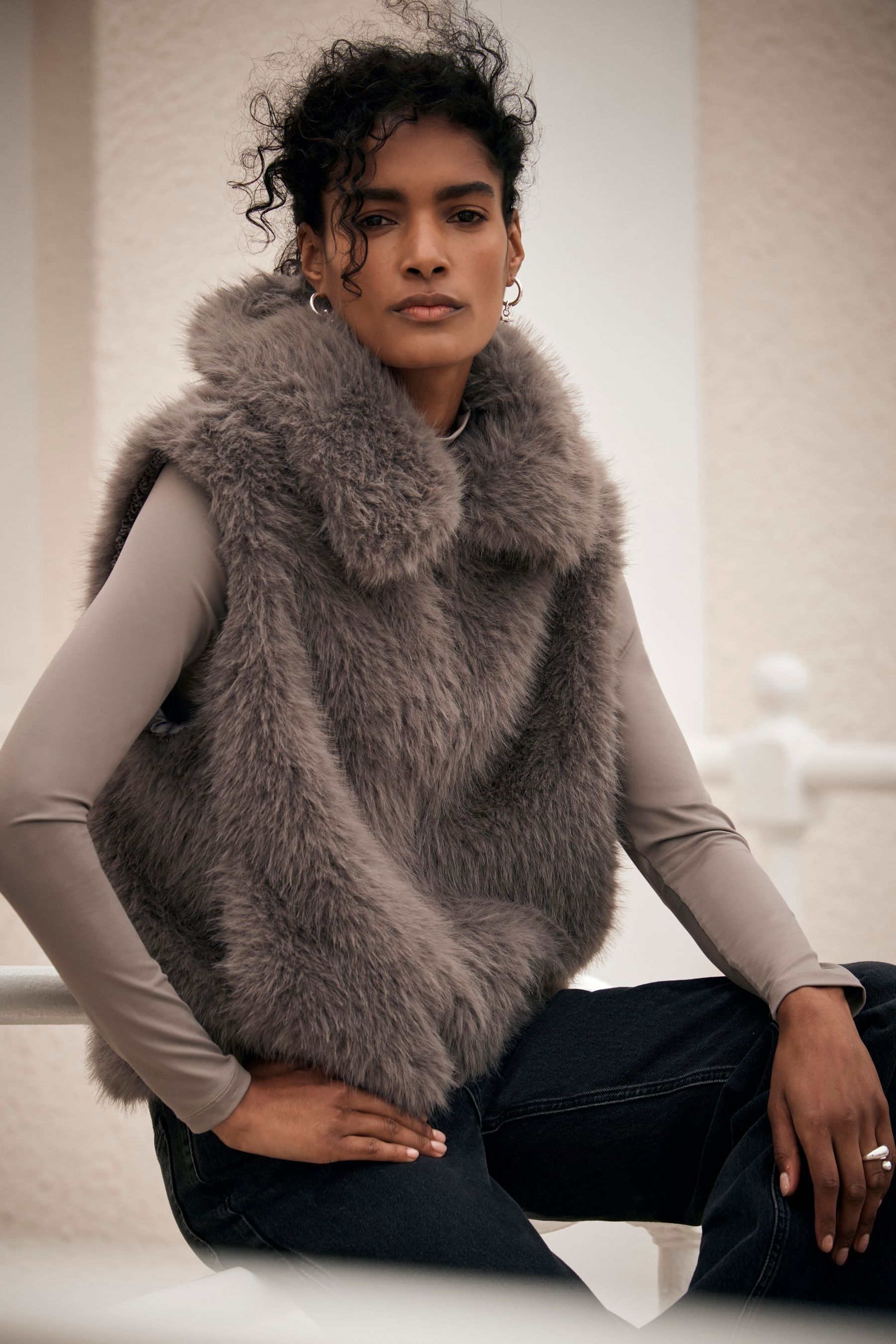 Buy Mint Velvet Grey Faux Fur Gilet from the Next UK online shop