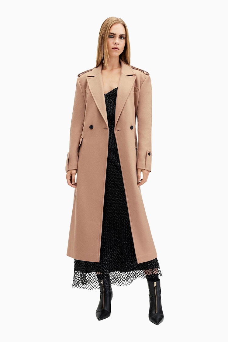 AllSaints Brown Augusta Coat - Image 1 of 9