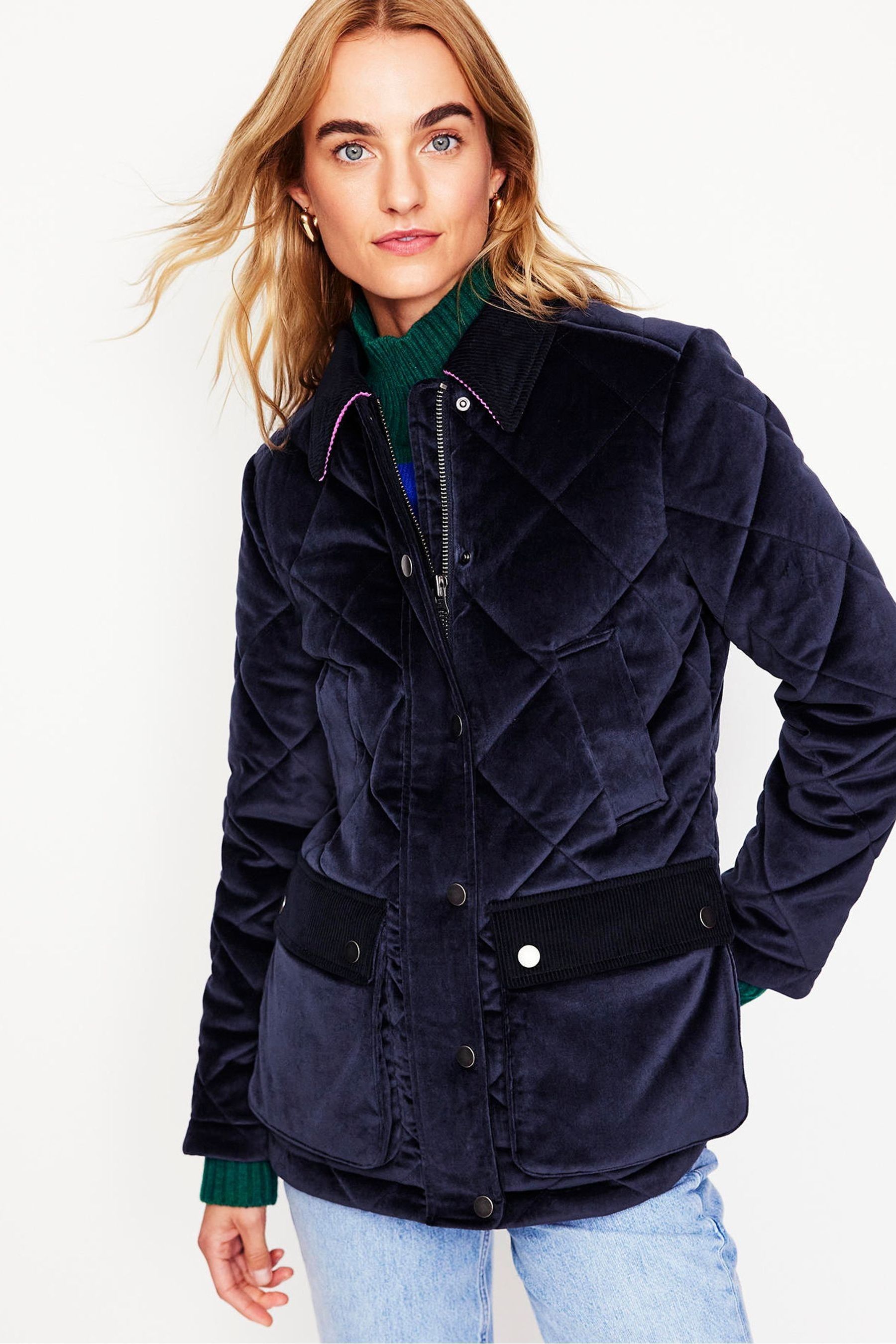 Buy Boden Blue Quilted Velvet Jacket from Next Ireland