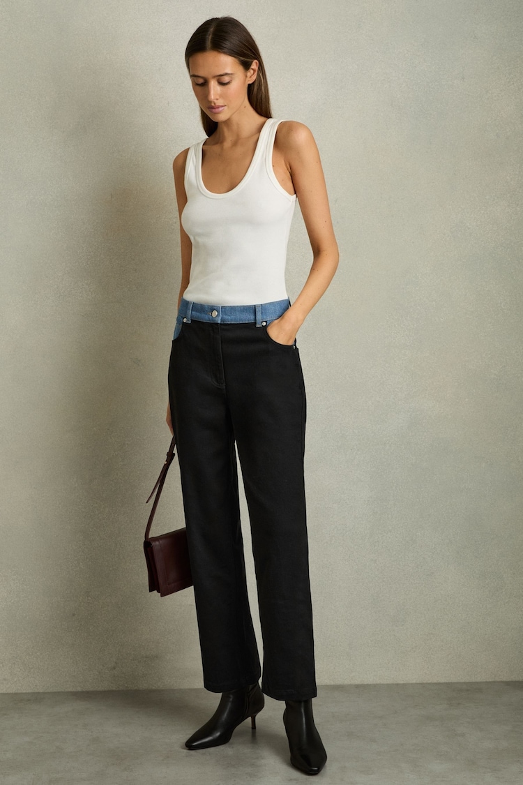 Reiss Black Maddie Colour-Block Twisted-Seam Straight Jeans - Image 1 of 7