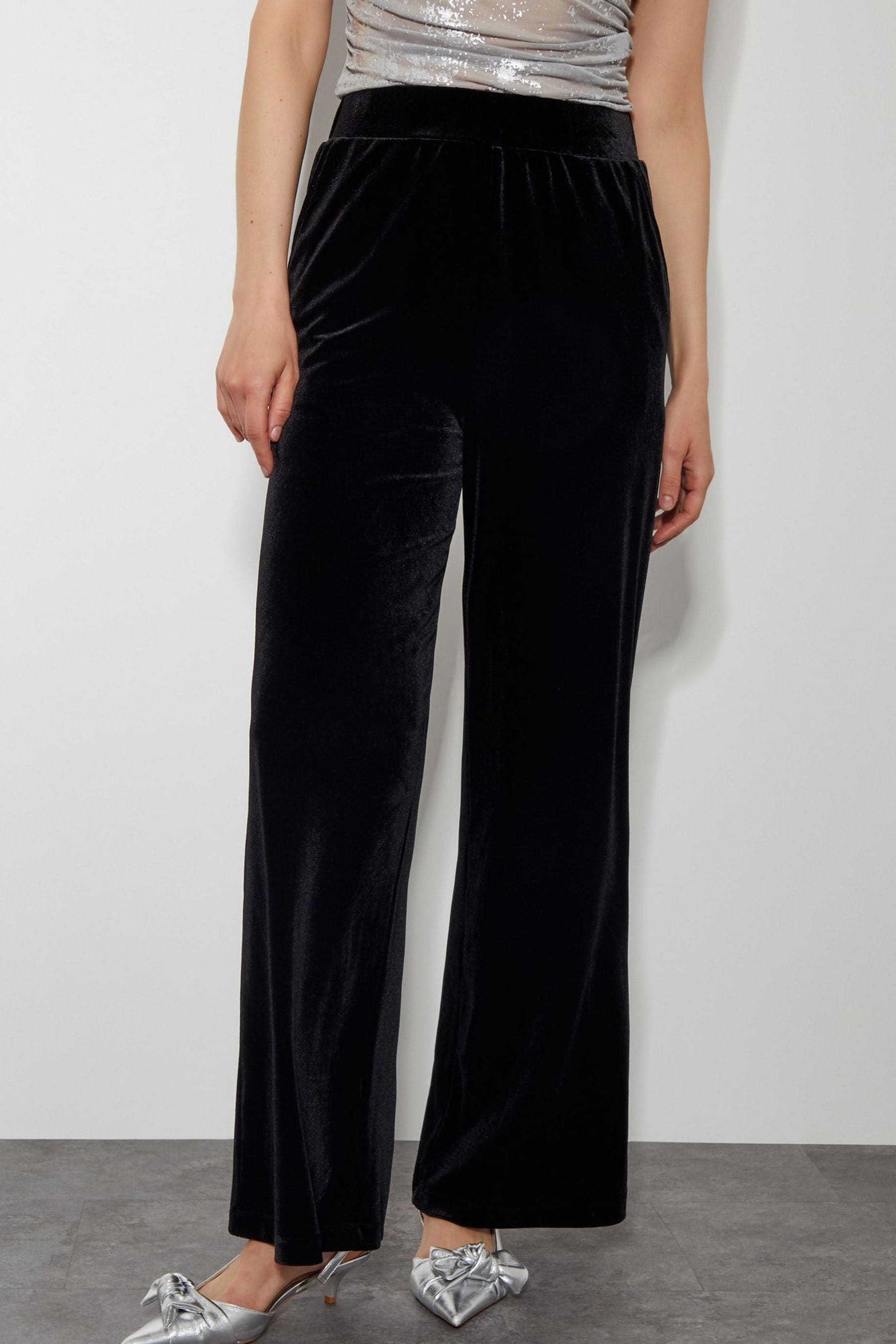 Monsoon Black Velvet Vora Wide Leg Trousers