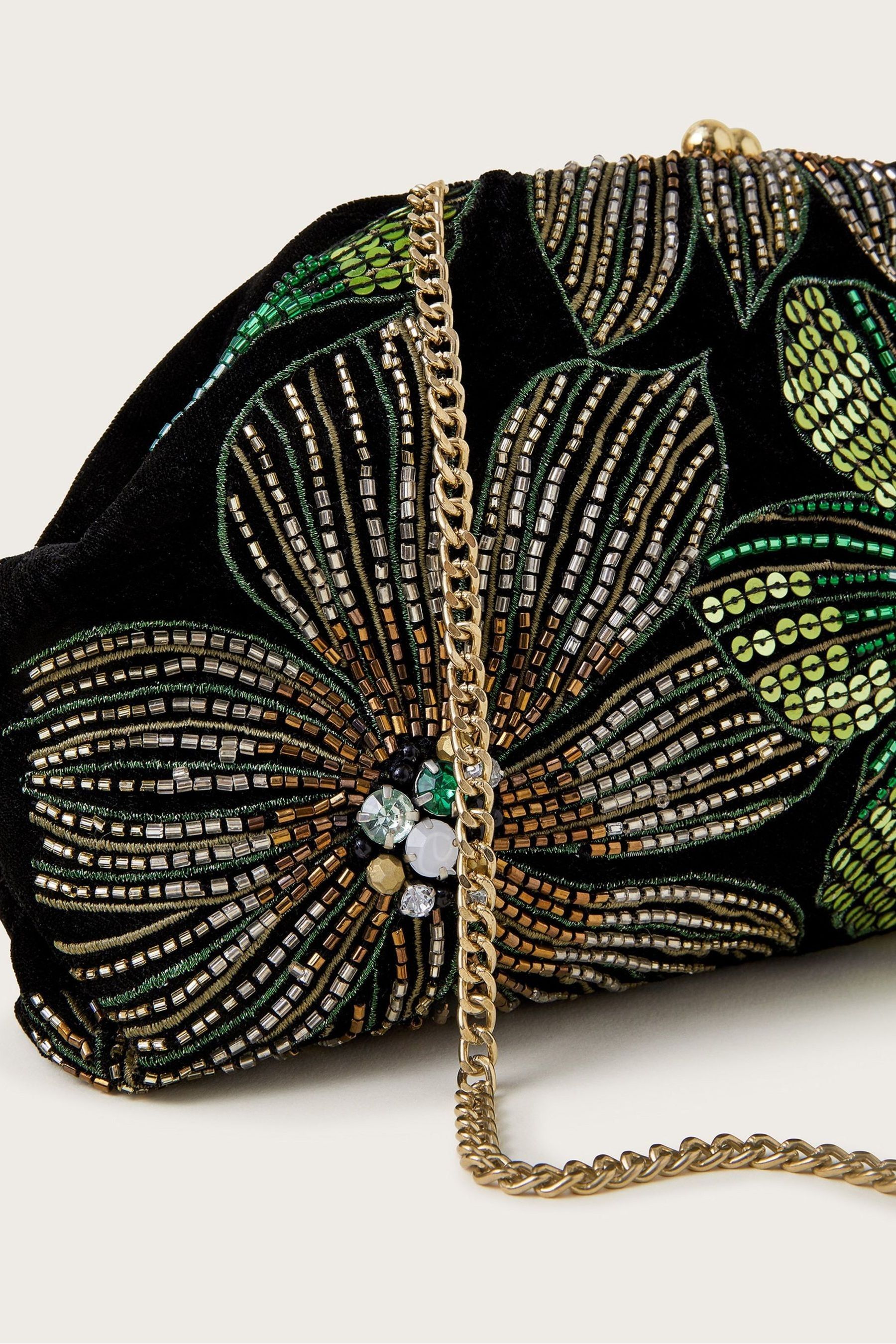 Buy Monsoon Black Fern Floral Embellished Clutch Bag from the Next UK online shop