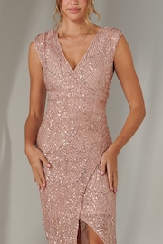 Jolie Moi Pink Demi Sequin Wrap Slit Bodycon Dress - Image 3 of 6