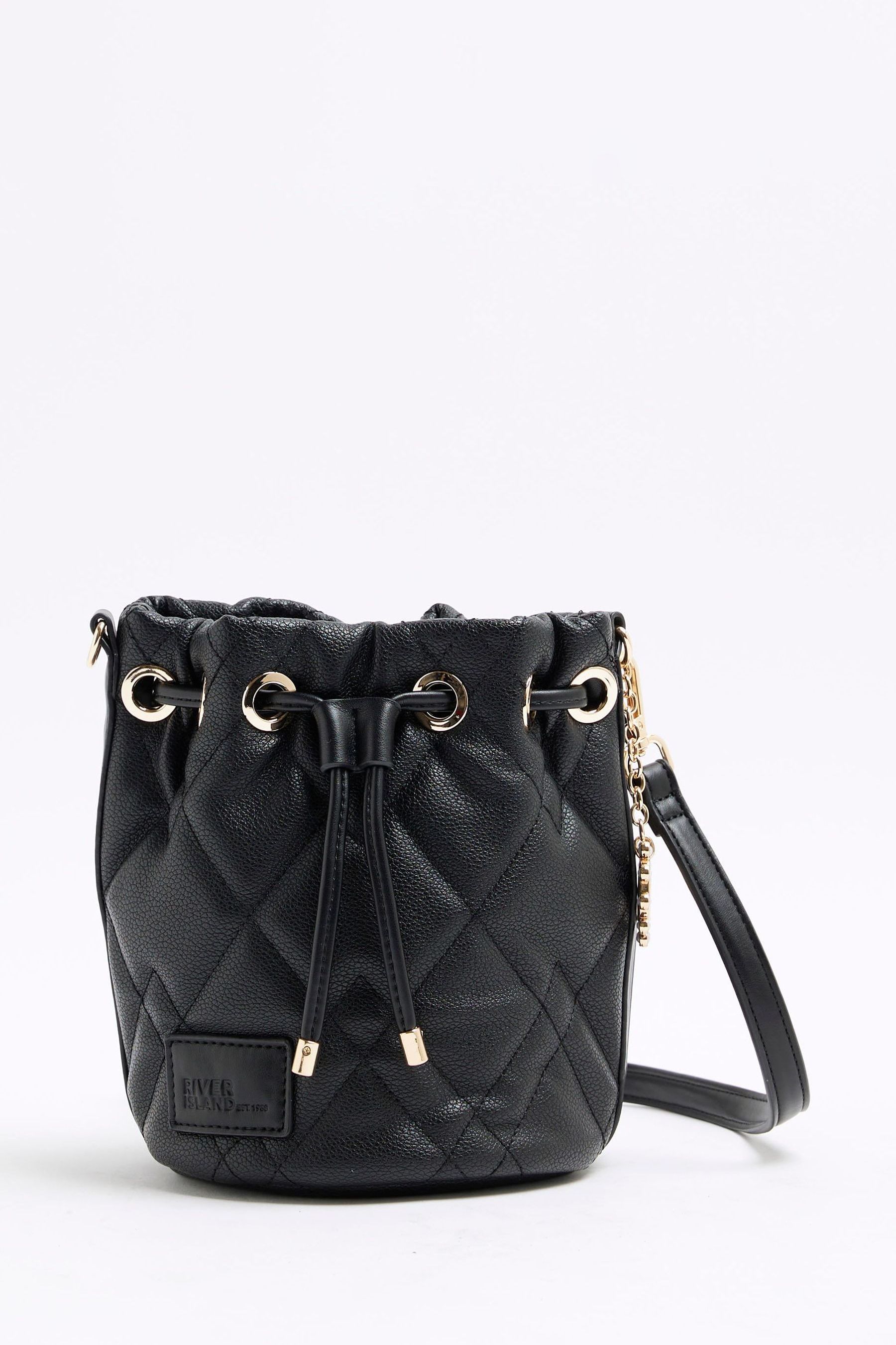Buy River Island Black Quilted Bucket Bag from Next Ireland