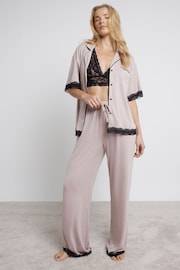 River Island Pink Lace Trim Shirt and Trousers Pyjamas Set - Image 2 of 7