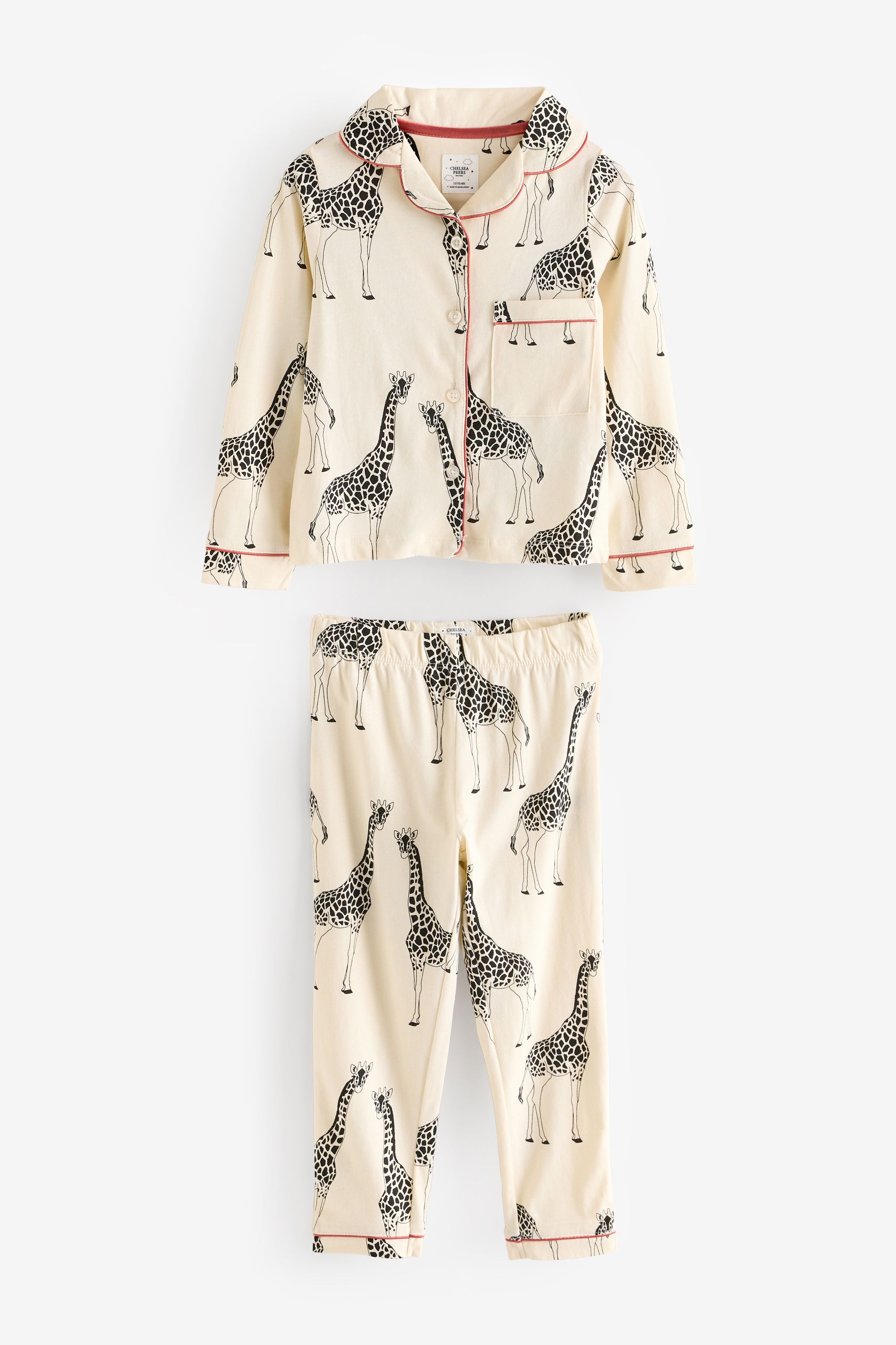 Buy Chelsea Peers Cream Kids Organic Cotton Cream Giraffe Print Revere Collar Button Up Long Pyjama Set from the Next UK online shop
