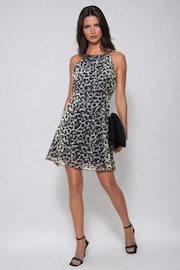 Religion Black Halterneck Noir Mini Dress With Fitted Empire Line in Leopard Animal Print - Image 3 of 5