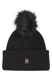 Tommy Hilfiger Black Cashmere Pom Pom Beanie - Image 1 of 3