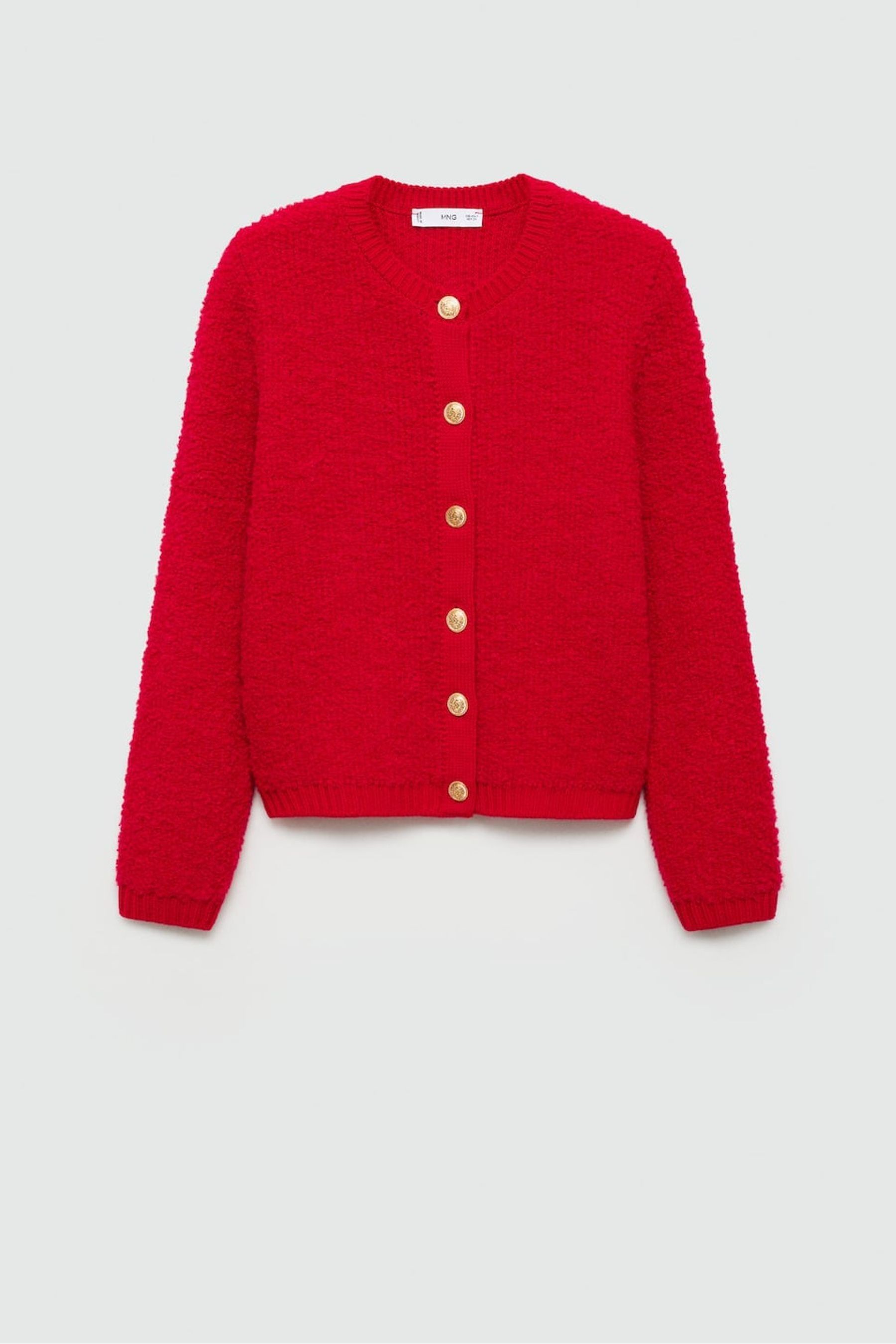 Red knitted jacket discount