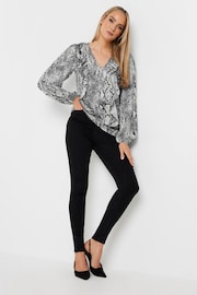 Long Tall Sally Grey Woven Snake Print Frill Blouse - Image 2 of 5