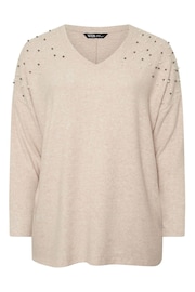 Yours Curve Natural Brown Pearl Embellished Jumper - Image 5 of 5