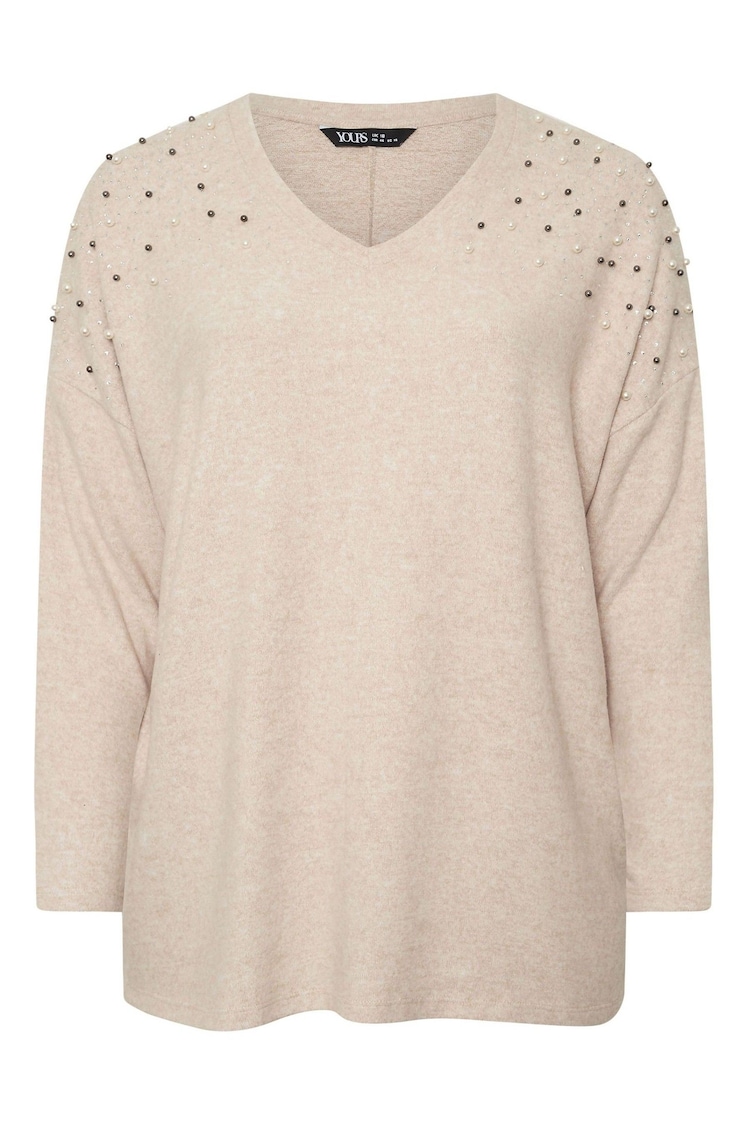 Yours Curve Natural Brown Pearl Embellished Jumper - Image 5 of 5