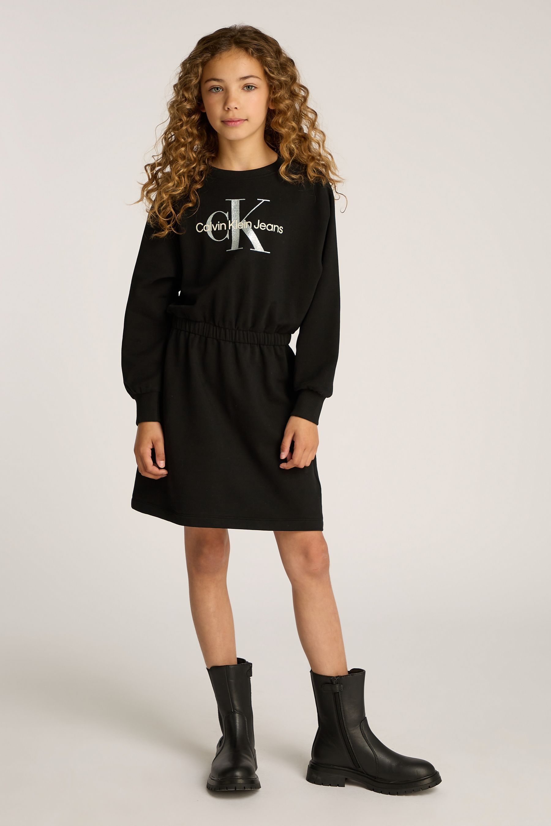 Calvin Klein Black Glitter Logo Sweatshirt Dress