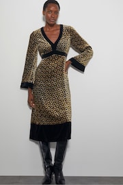 Monsoon Brown Jade Velvet Jacquard Midi Satin Dress - Image 1 of 3