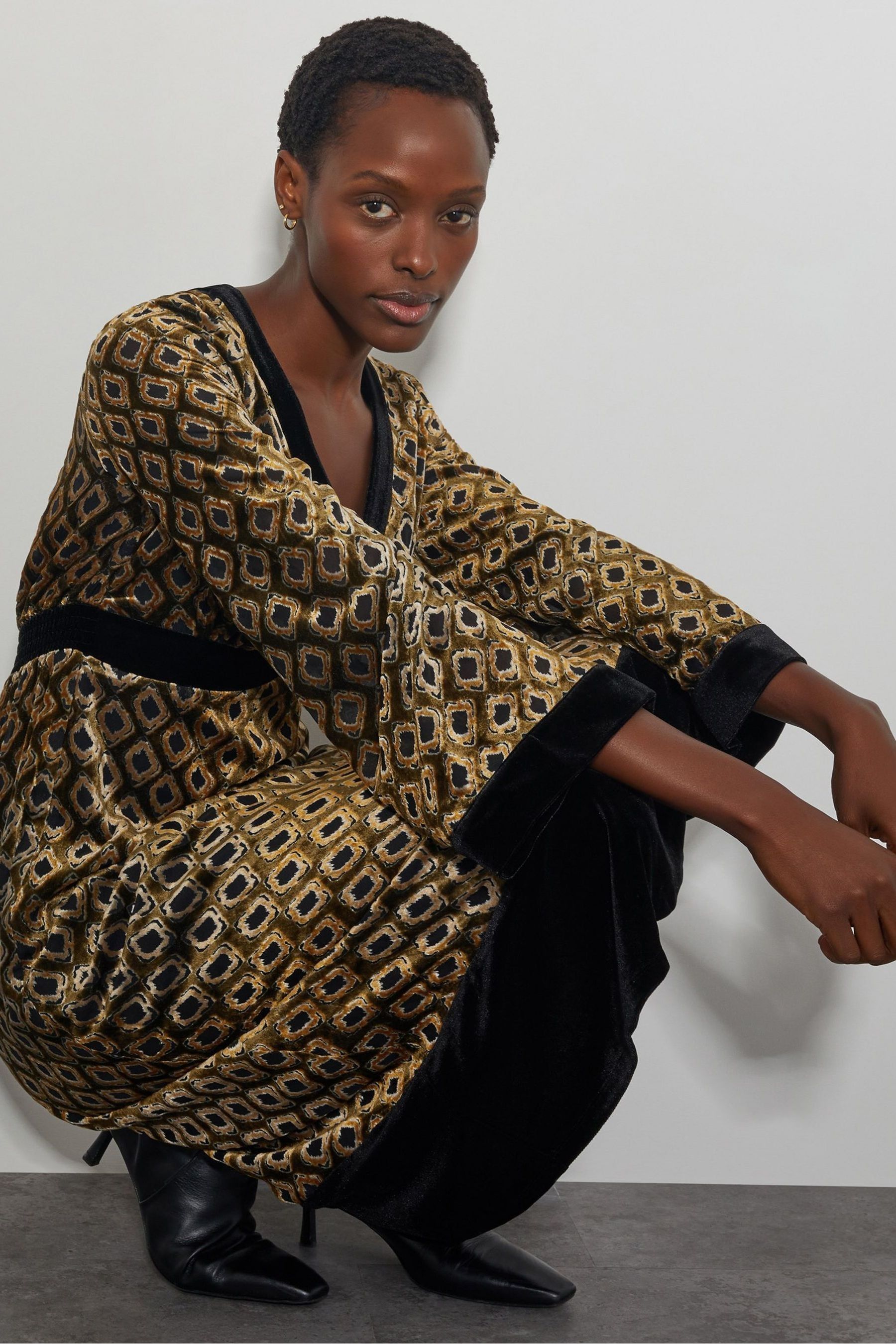 Buy Monsoon Brown Jade Velvet Jacquard Midi Dress from Next United Arab Emirates