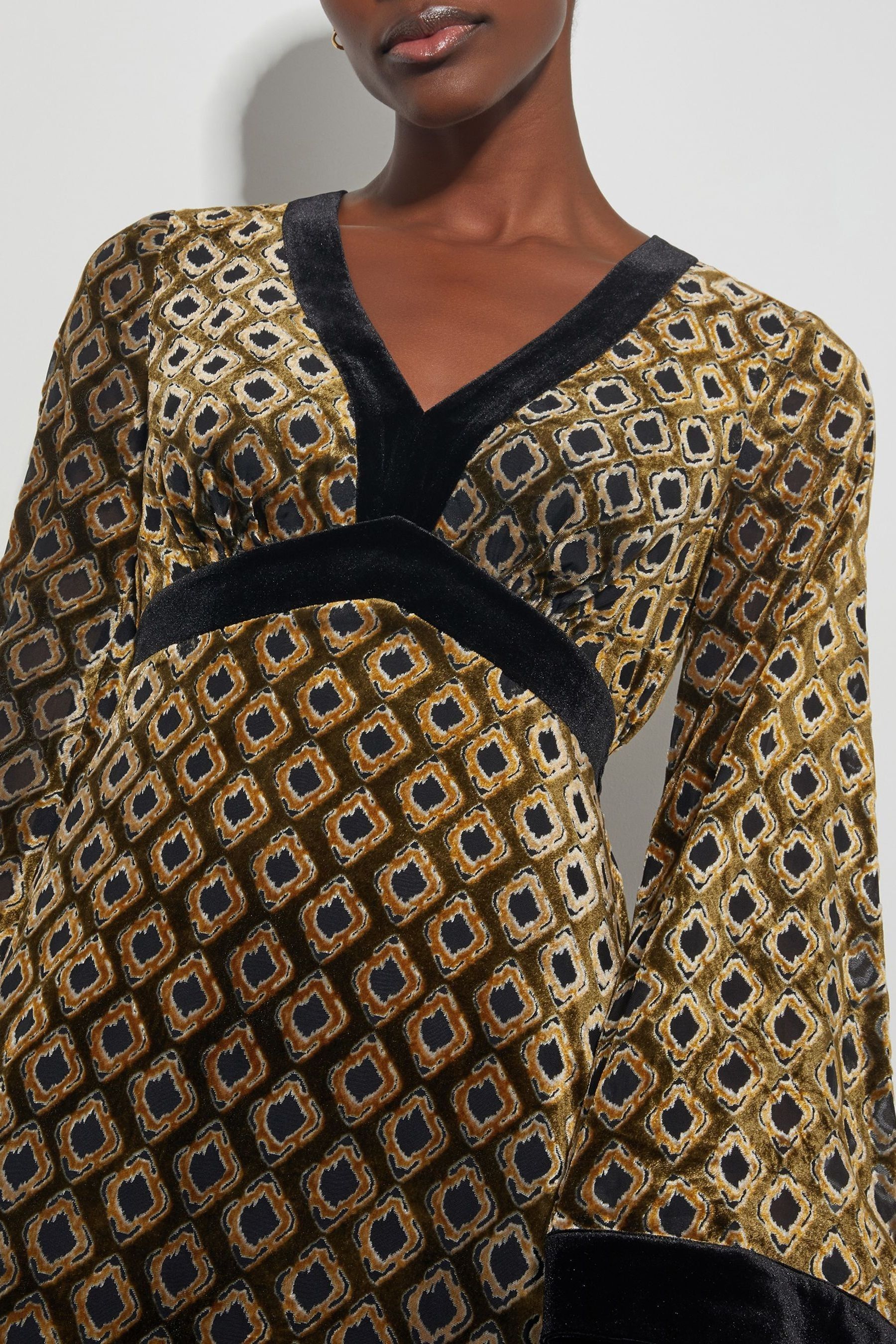 Monsoon Brown Jade Velvet Jacquard Midi Dress