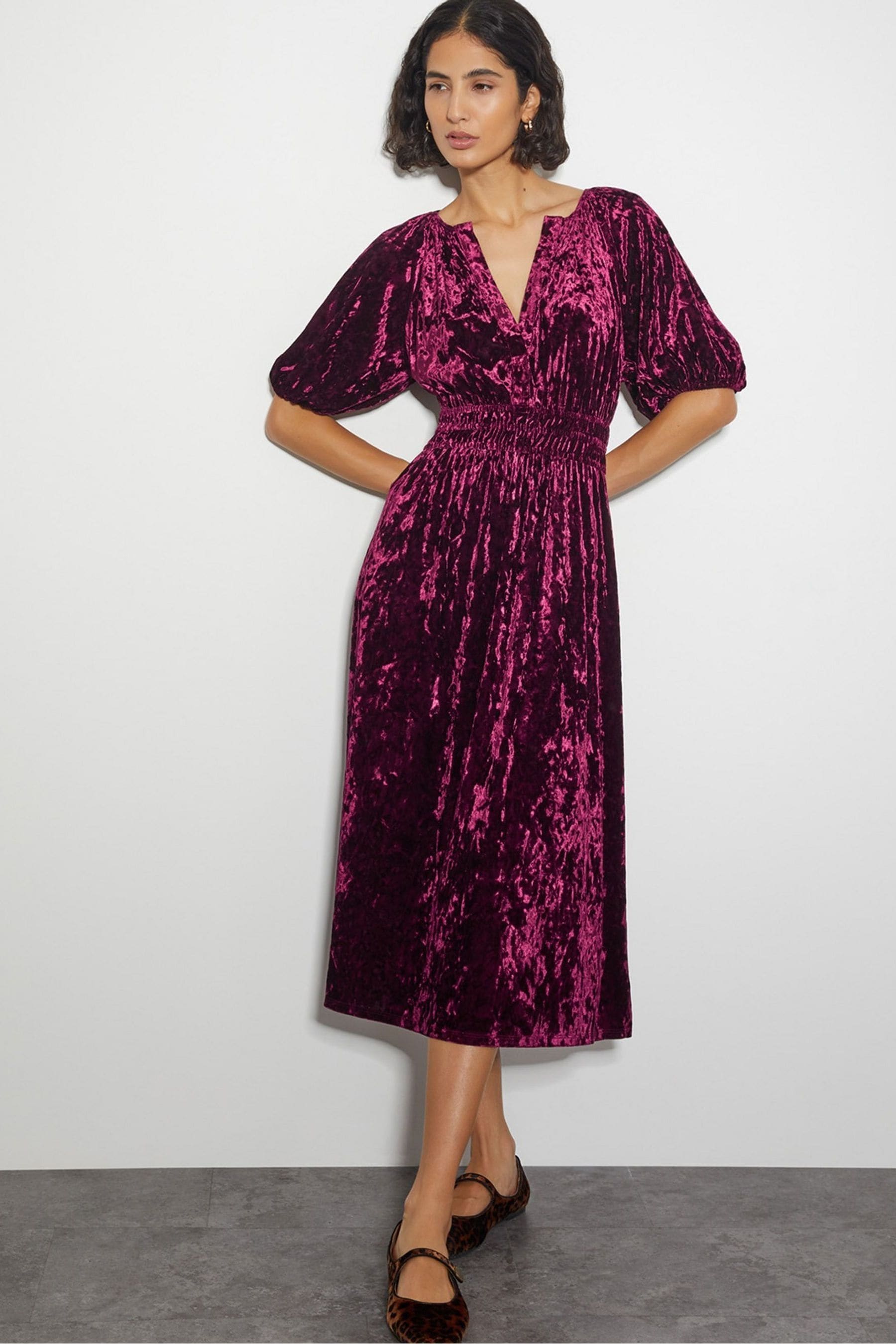 Buy Monsoon Red Valle Puff Sleeve Velvet Midi Dress from Next United Arab Emirates