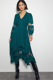 Monsoon Green Florence Lace Insert Pleated Midi Dress - Image 1 of 4