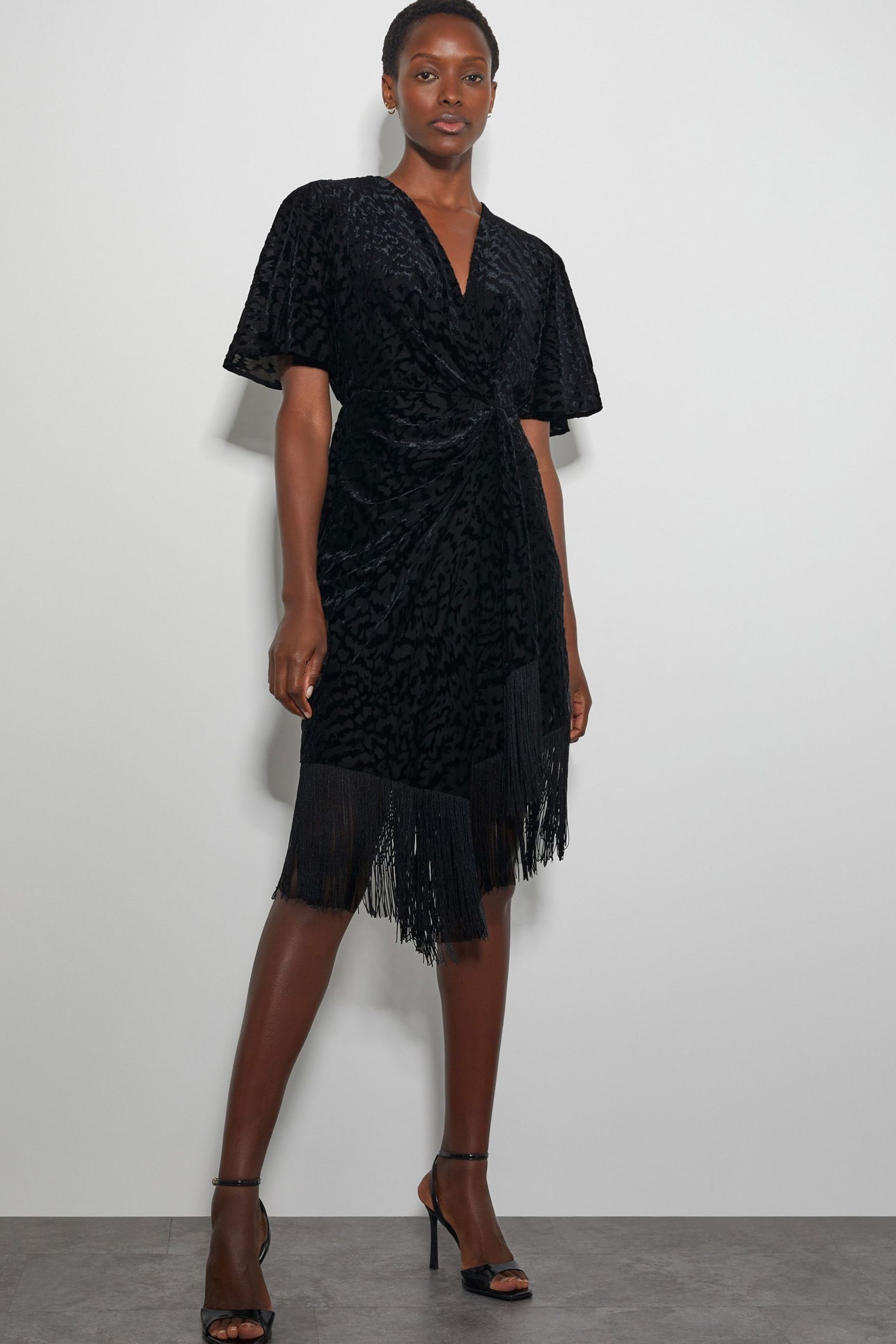 Buy Monsoon Black Dana Devore Leopard Print Wrap Dress from Next Luxembourg