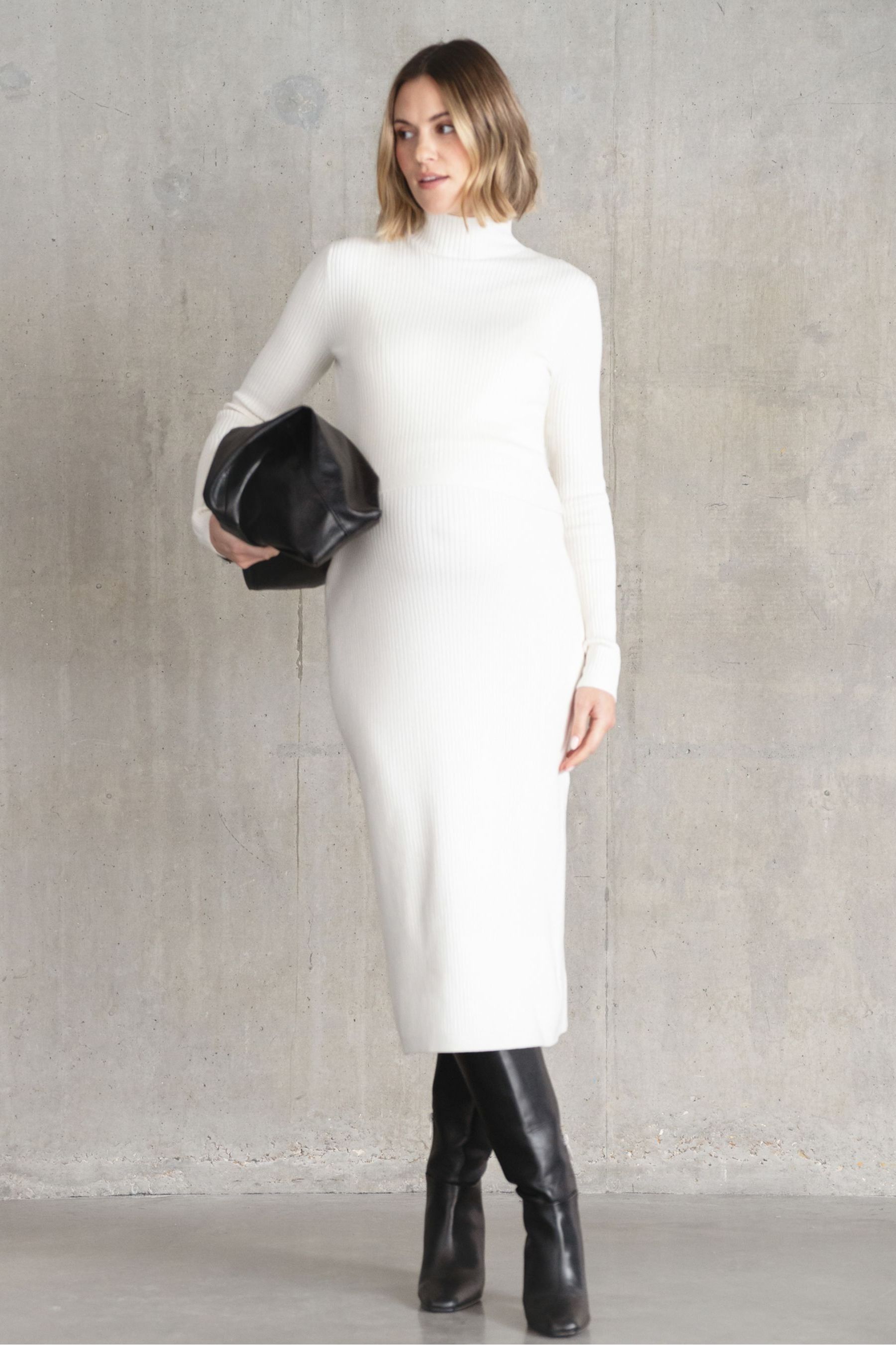 Seraphine Maternity Cream Rib Knit and Nursing Dress