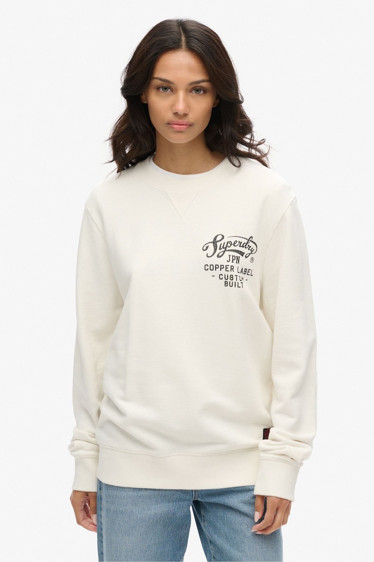 Superdry Cream Oversized Copper Label 100% Cotton Graphic Crew Sweatshirt - Image 1 of 3