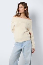 NOISY MAY White Knitted Long Sleeve Off Shoulder Jumper - Image 3 of 6