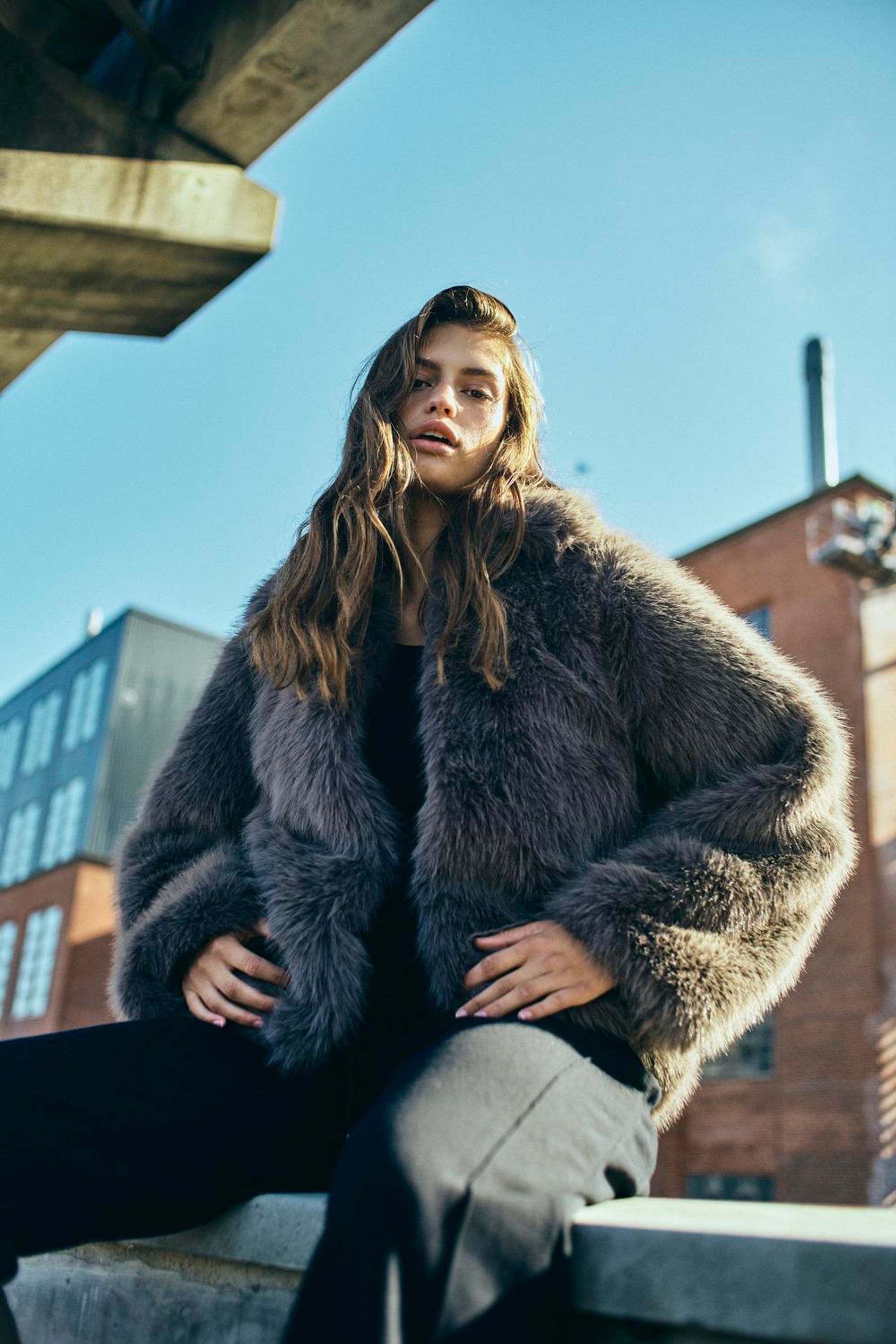 Buy NOISY MAY Grey Long Sleeve Faux Fur Collar Jacket from the Next UK online shop
