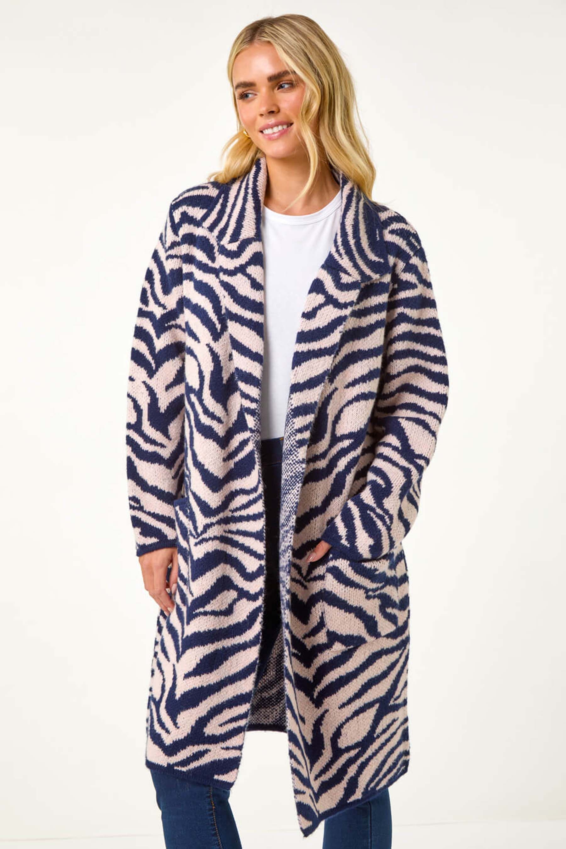 Buy Roman Blue Petite Animal Print Knit Coatigan from the Next UK online shop