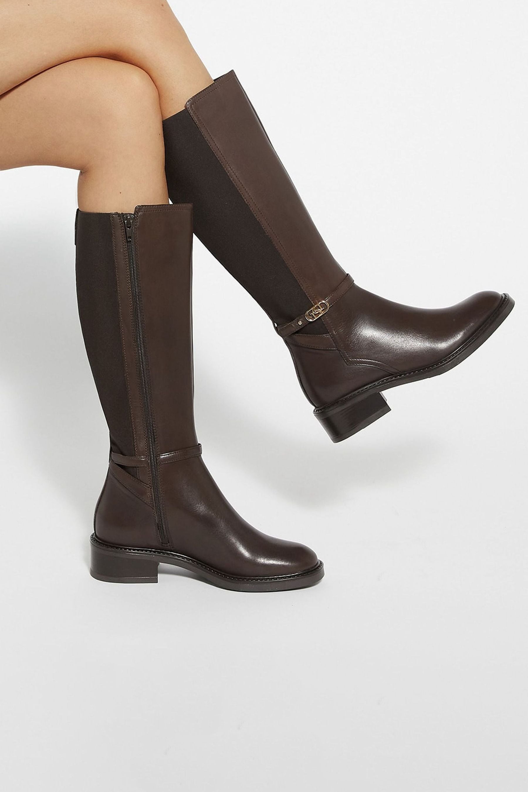 Dune London Brown Tias Branded Buckle Boots 6 Womens