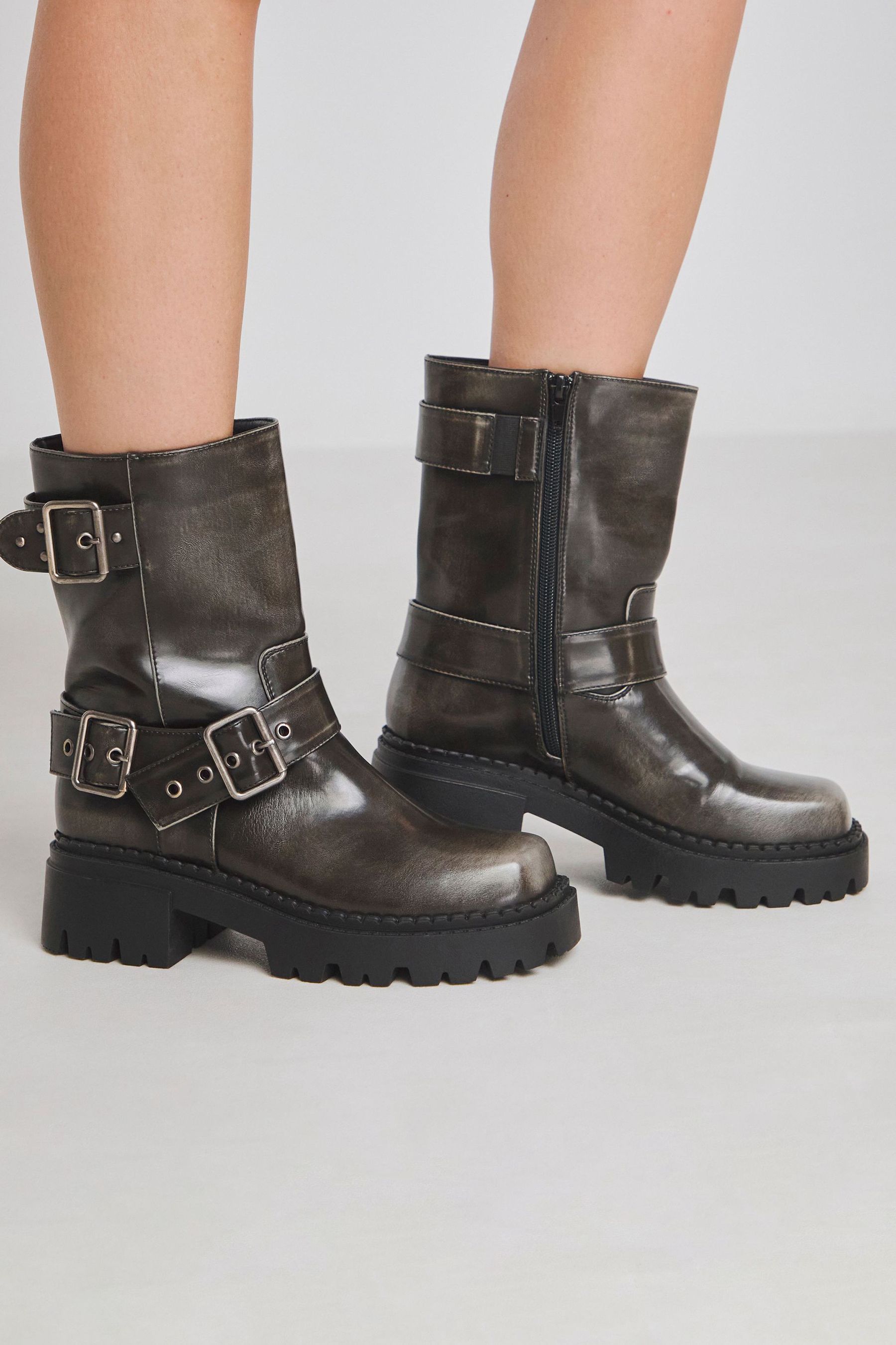 Simply Be Black Extra Wide Fit Multi Buckle Ankle Biker Boots In Wide Fit
