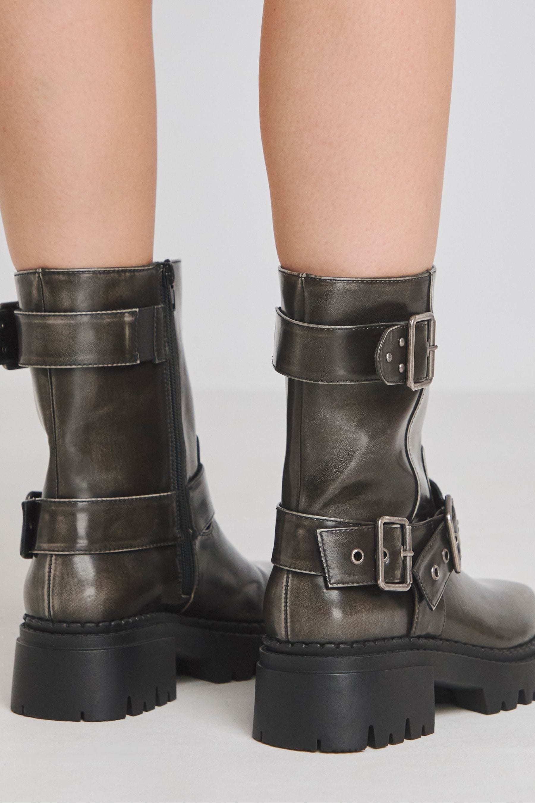 Buy Simply Be Black Multi Buckle Ankle Biker Boots In Extra Wide Fit from Next Cyprus