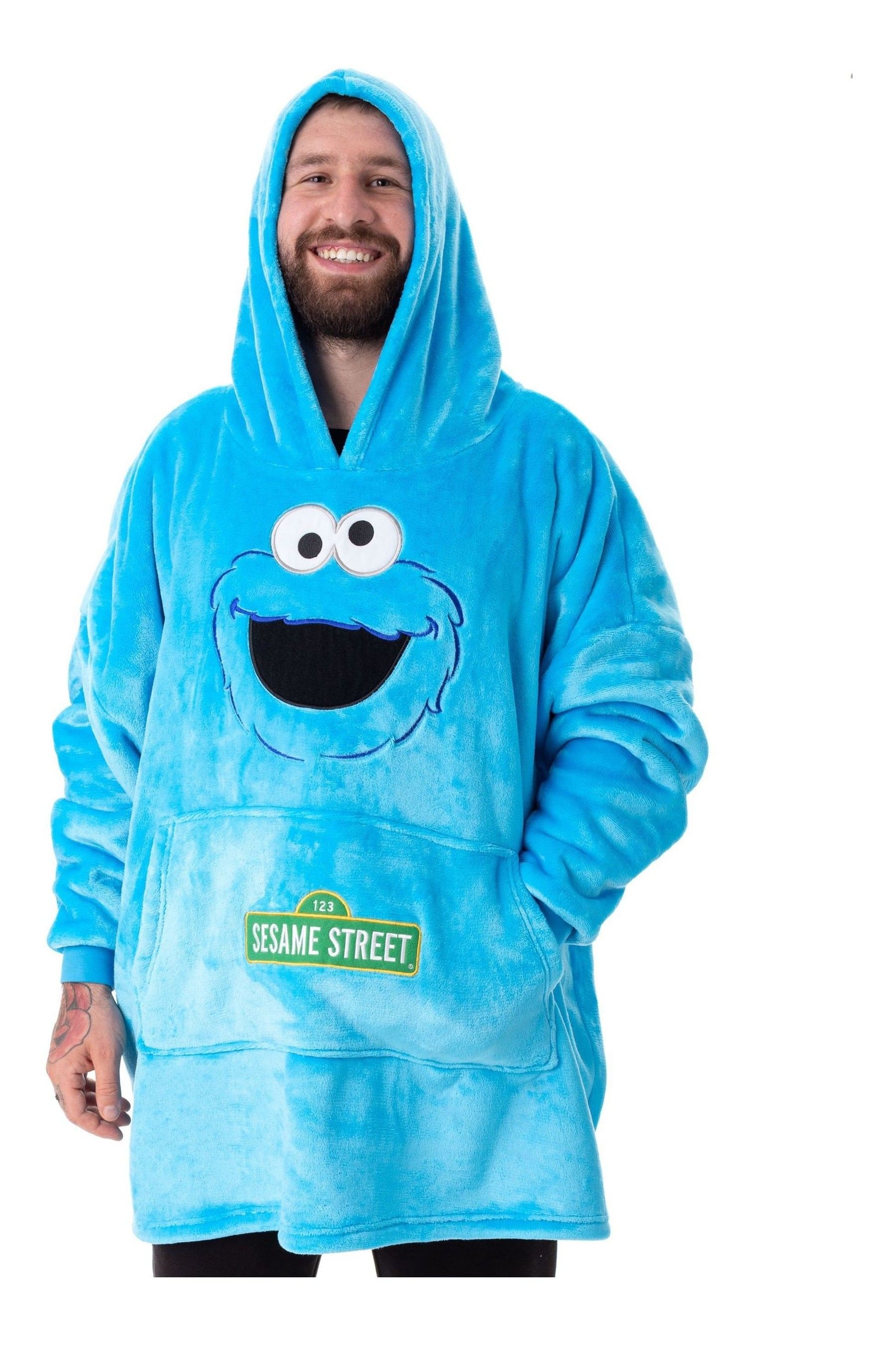 Buy Vanilla Underground Blue Unisex Sesame Street Cookie Monster Adult Blanket Hoodie from Next Malta