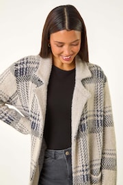 Roman Grey Patchwork Check Collar Pocket Cardigan - Image 4 of 5