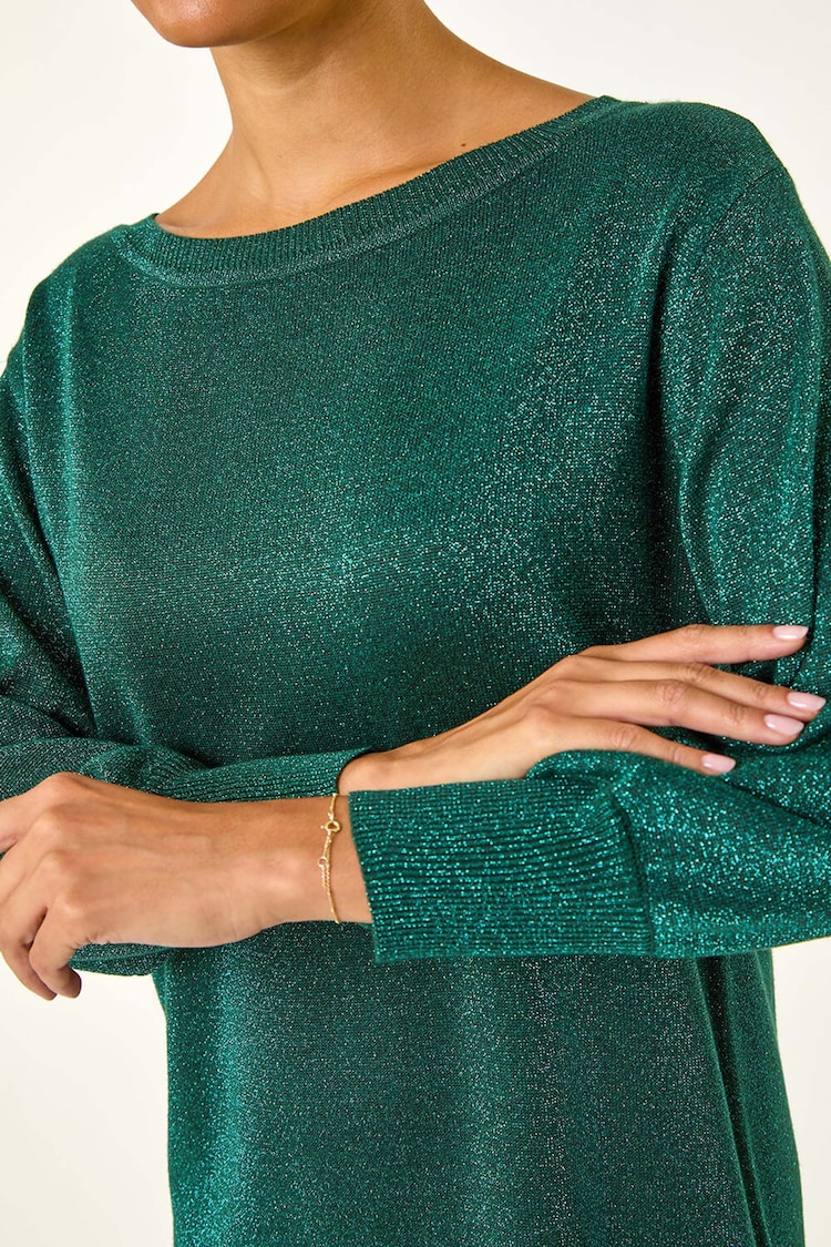 Roman Green Shimmer Slash Neck Jumper Dress - Image 2 of 5